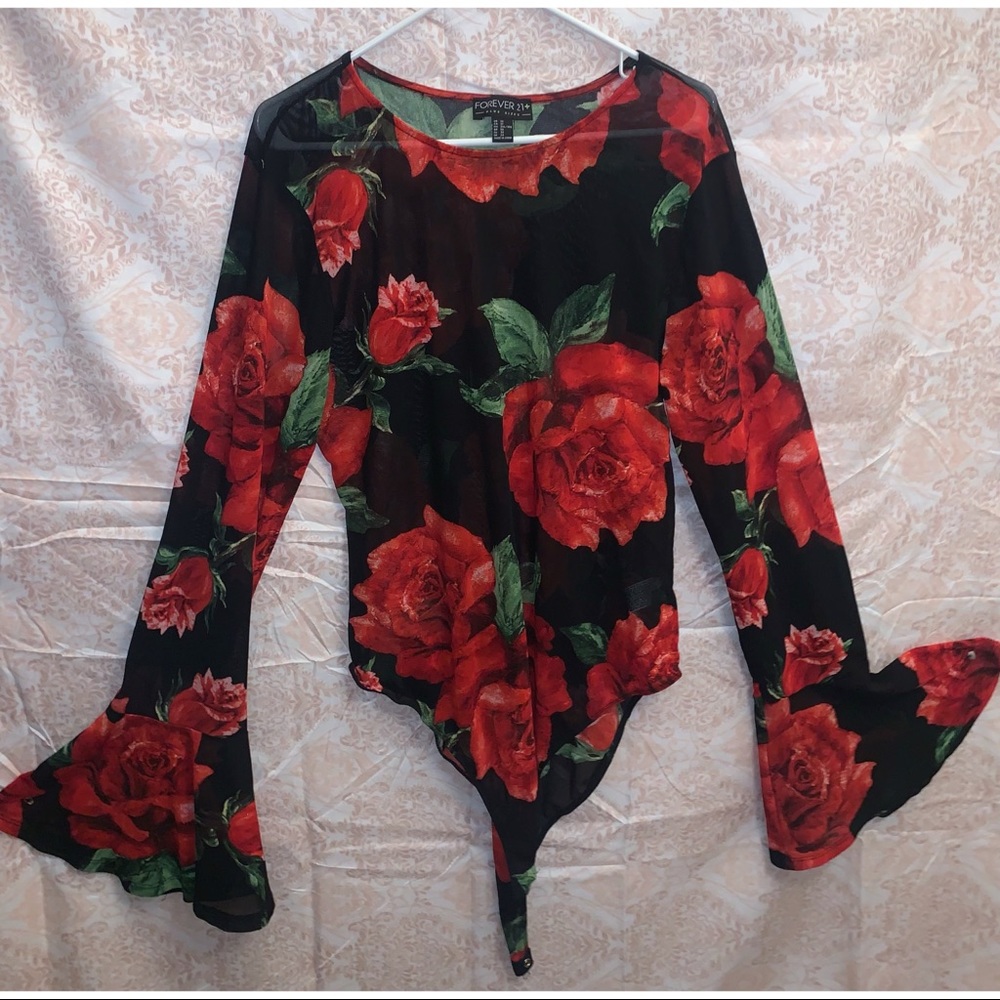 Forever 21 Plus Size Rose Sheer Bodysuit